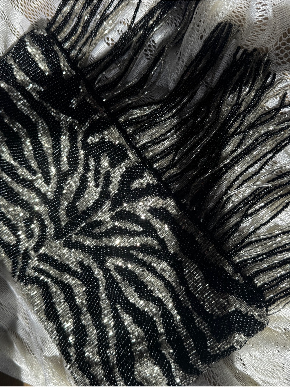 Zara Zebra Sequin Fringe Shoulder Bag
